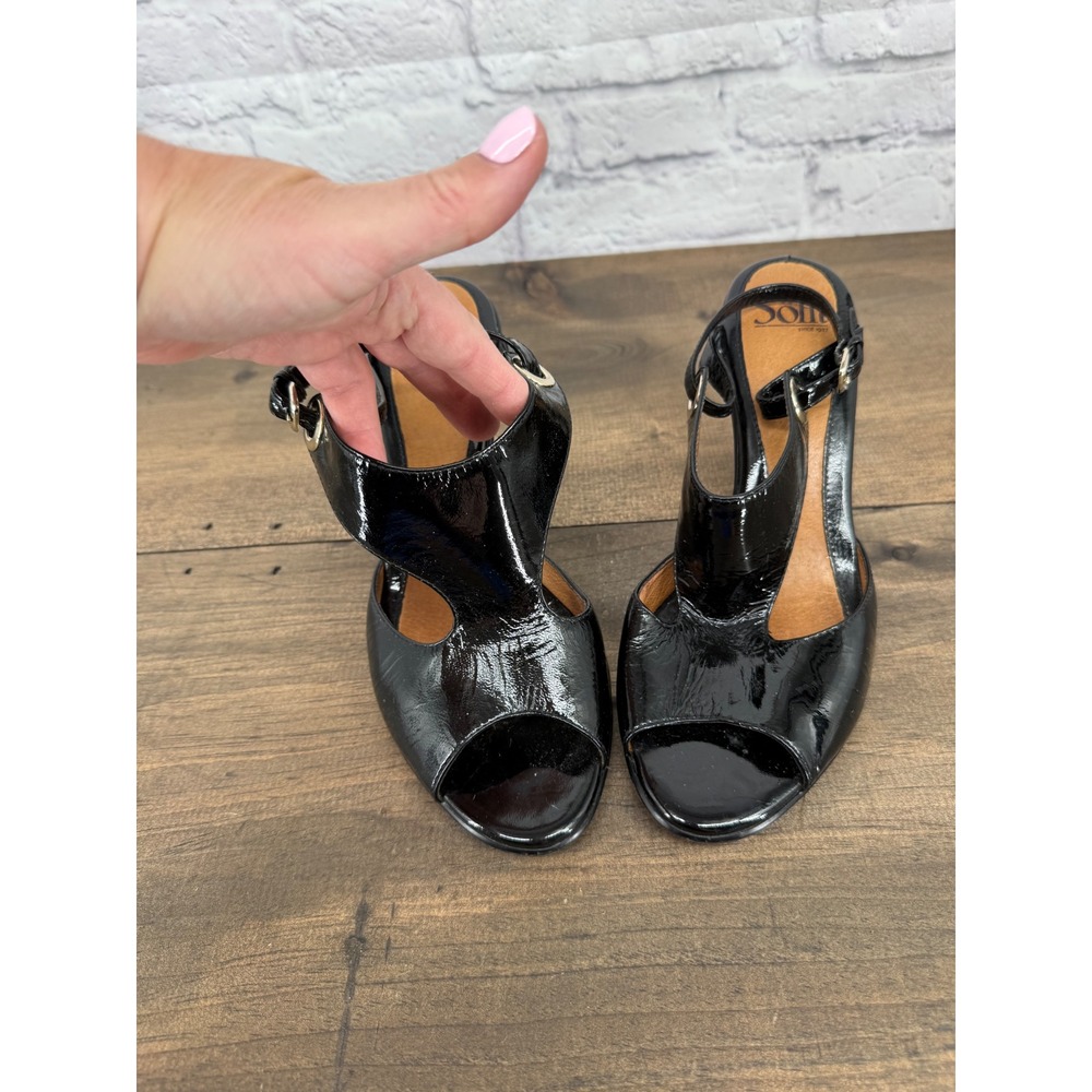 Sofft Black  Patent Leather Peep Toe Slingback Heels 8.5M Classic Comfort Office - Picture 6 of 13